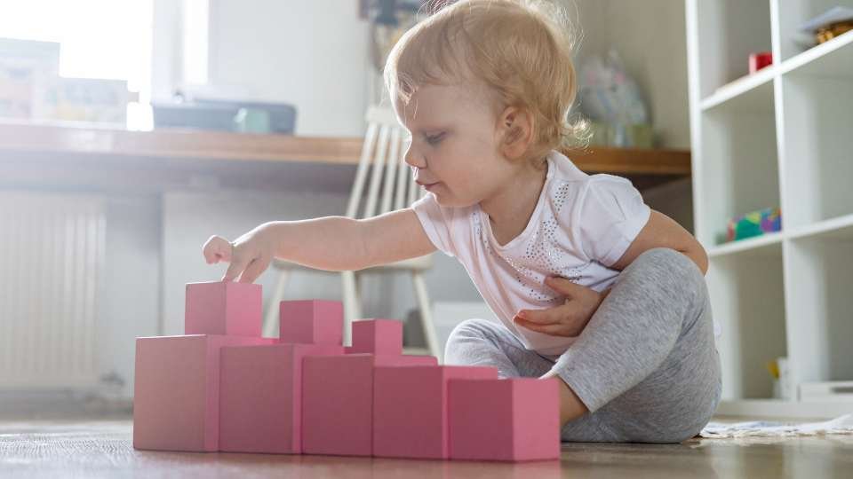 baby, playing with blocks